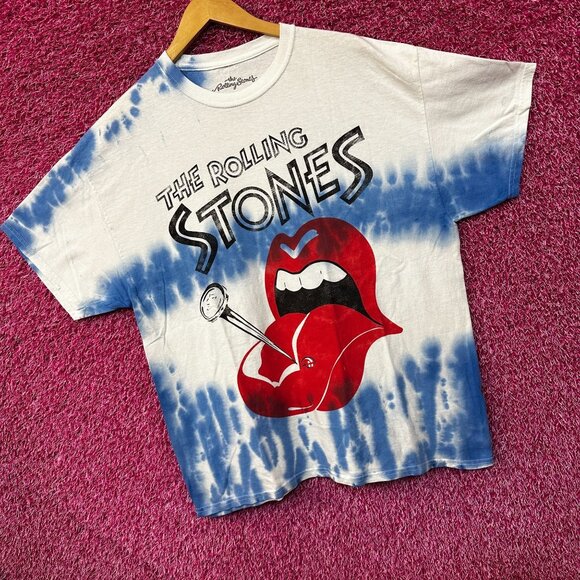 The Rolling Stones Hot Lips Tie Dye Blue Oversized T-Shirt  Size Large - Picture 3 of 7